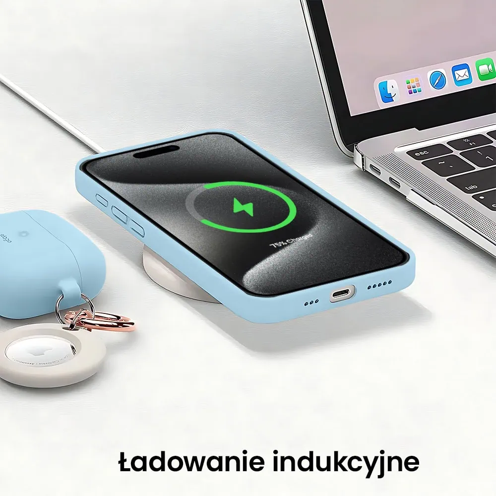 Etui do iPhone 15 Pro Max silikonowe z mikrofibrą soft touch z osłoną na aparat, jasny niebieski