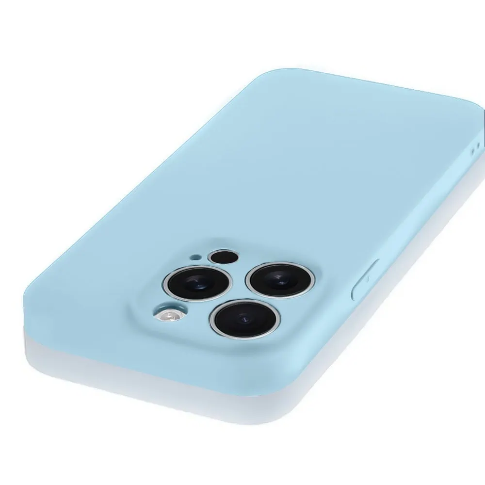 Etui do iPhone 15 Pro Max silikonowe z mikrofibrą soft touch z osłoną na aparat, jasny niebieski