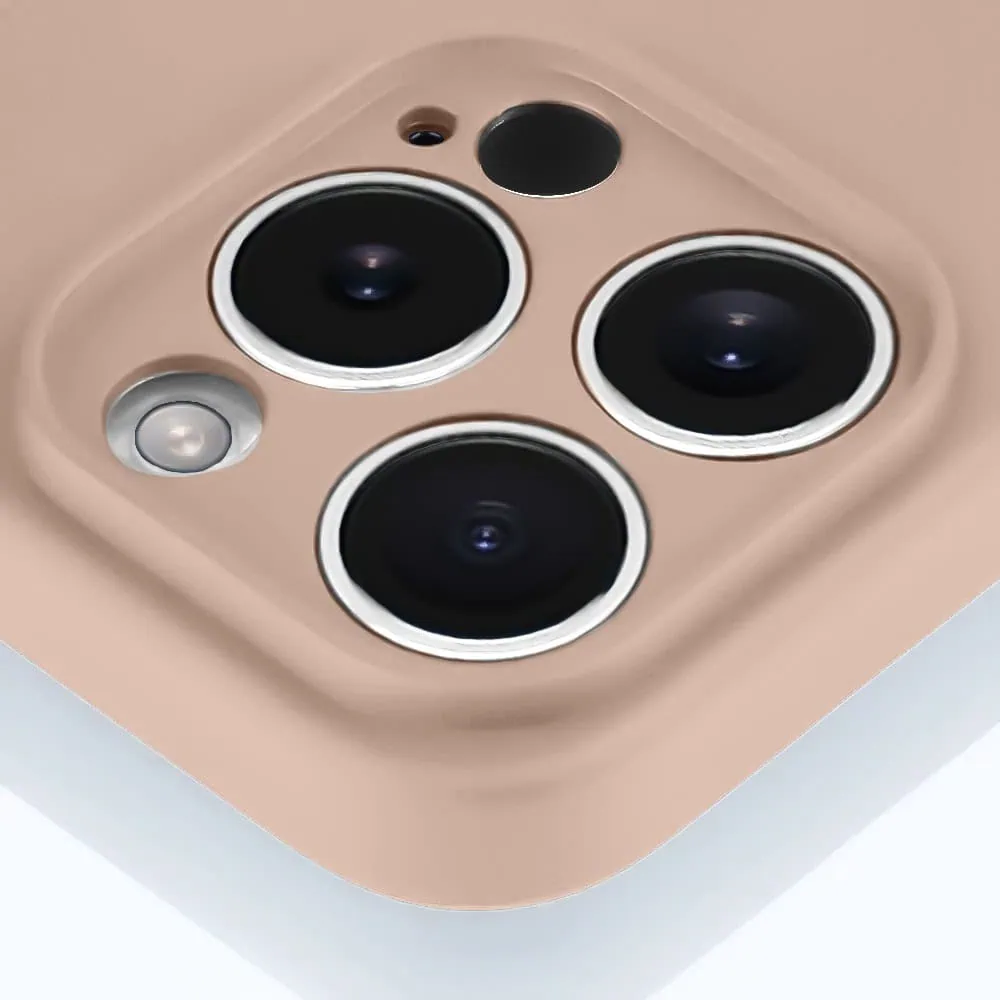 Etui do iPhone 15 Pro silikonowe z mikrofibrą soft touch z osłoną na aparat, kawowe