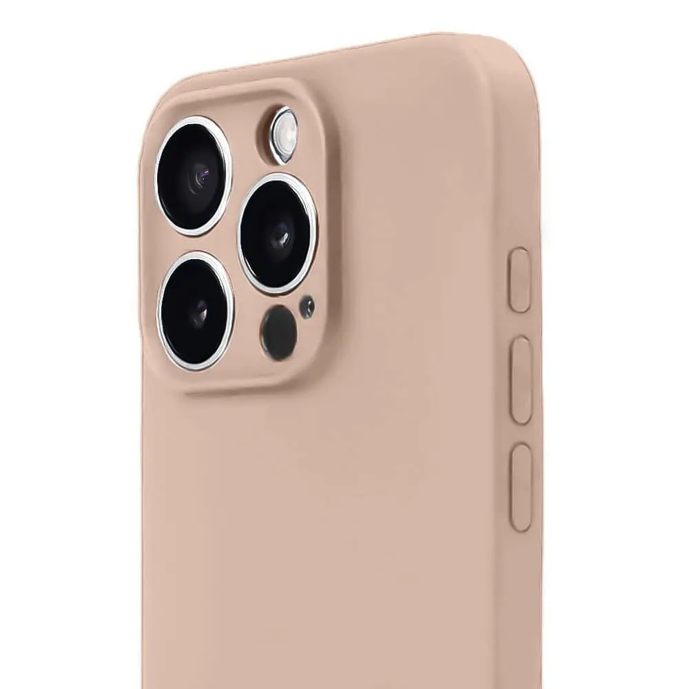 Etui do iPhone 15 Pro silikonowe z mikrofibrą soft touch z osłoną na aparat, kawowe