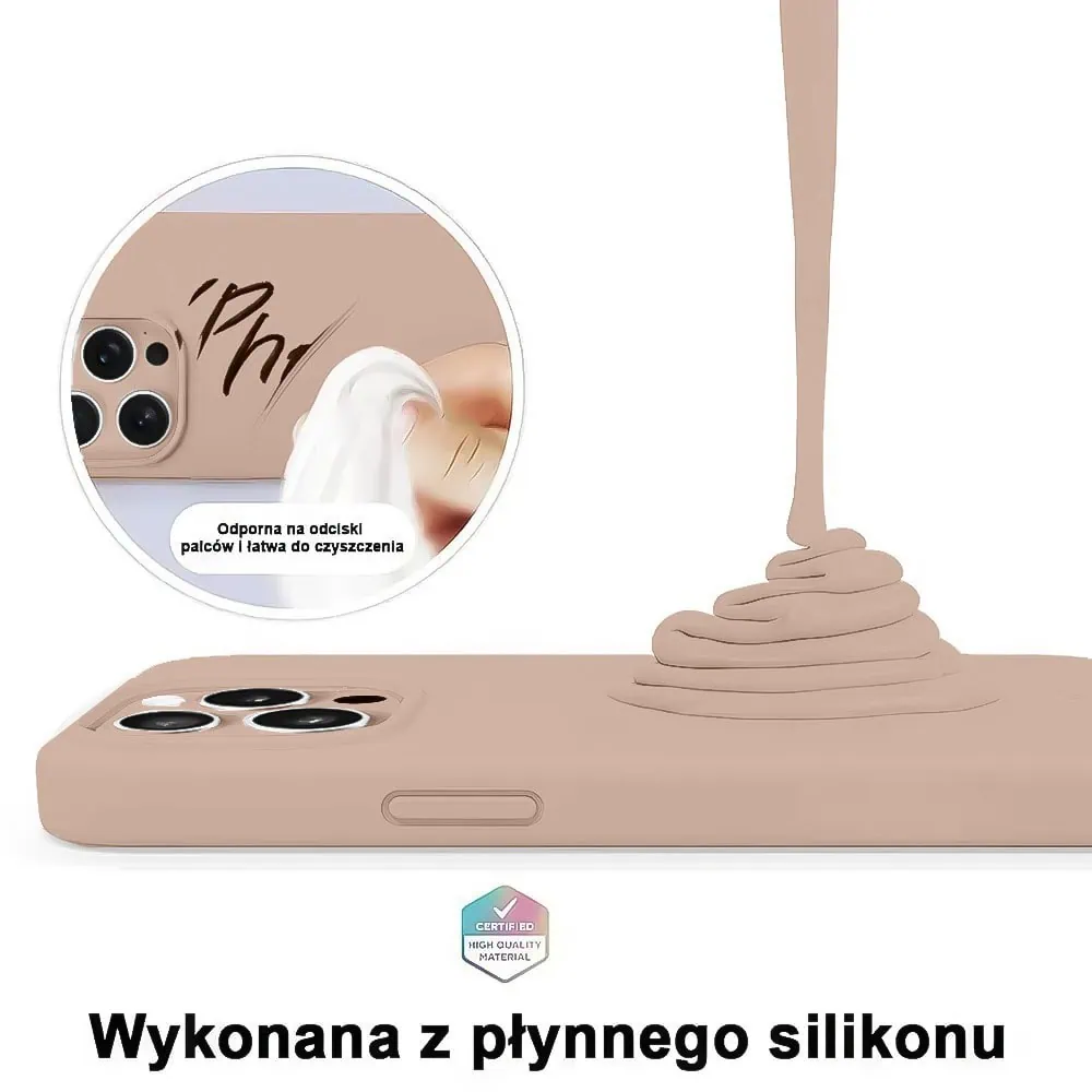 Etui do iPhone 15 Pro silikonowe z mikrofibrą soft touch z osłoną na aparat, kawowe