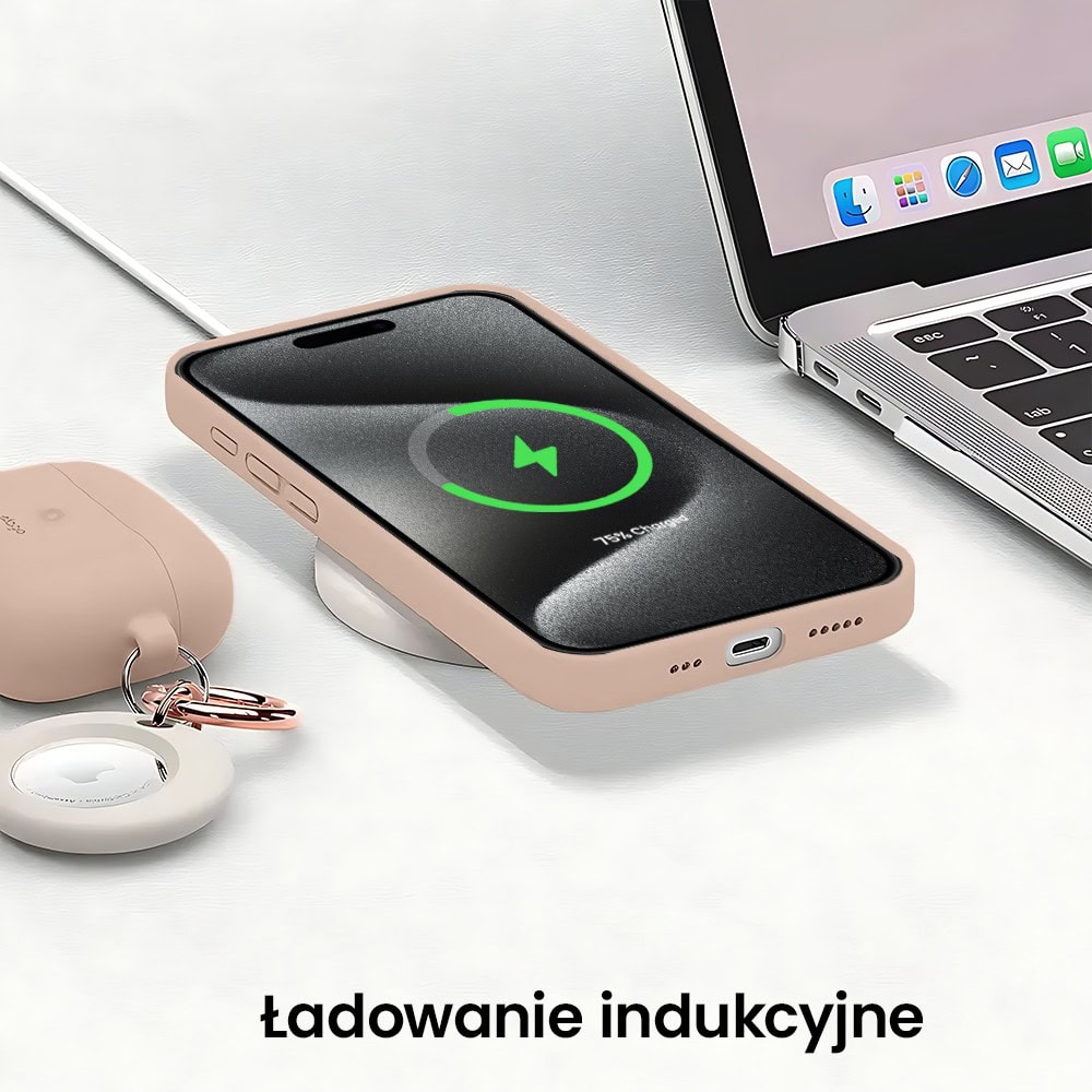 Etui do iPhone 15 Pro silikonowe z mikrofibrą soft touch z osłoną na aparat, kawowe