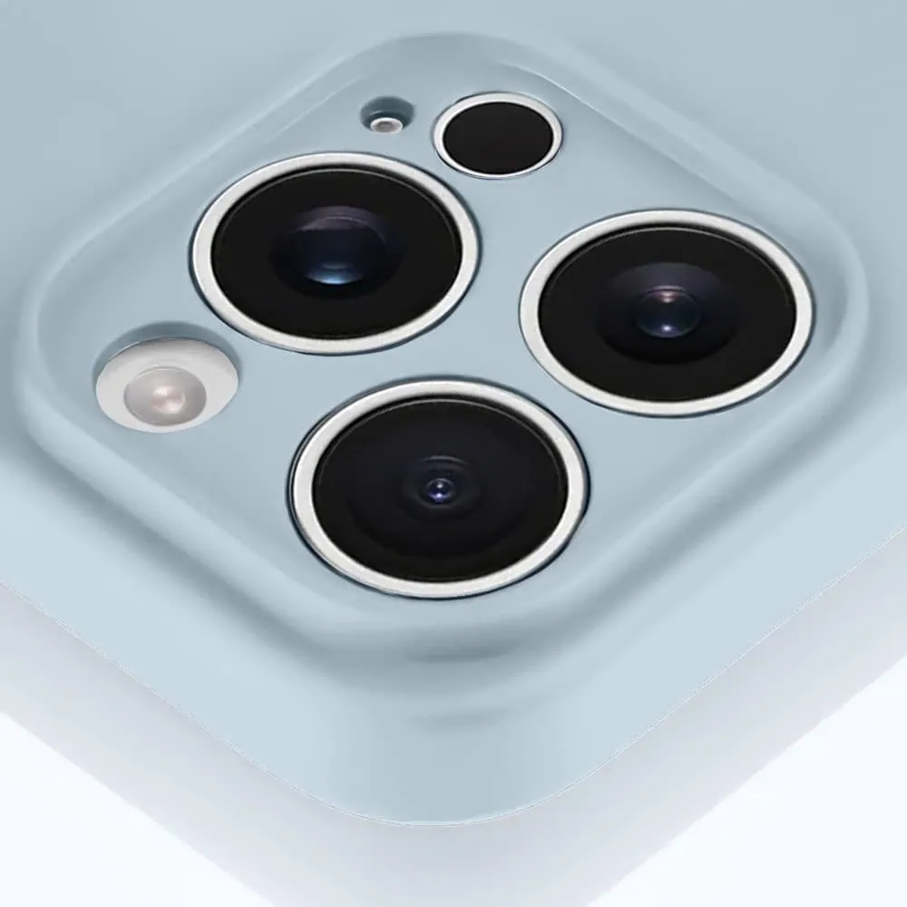 Etui do iPhone 15 Pro Max silikonowe z mikrofibrą soft touch z osłoną na aparat, lodowy błękit