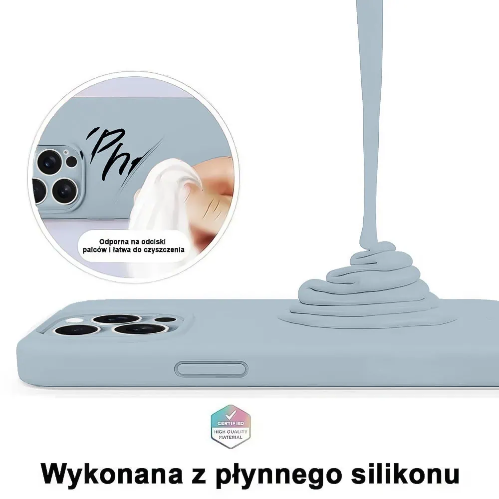 Etui do iPhone 15 Pro Max silikonowe z mikrofibrą soft touch z osłoną na aparat, lodowy błękit
