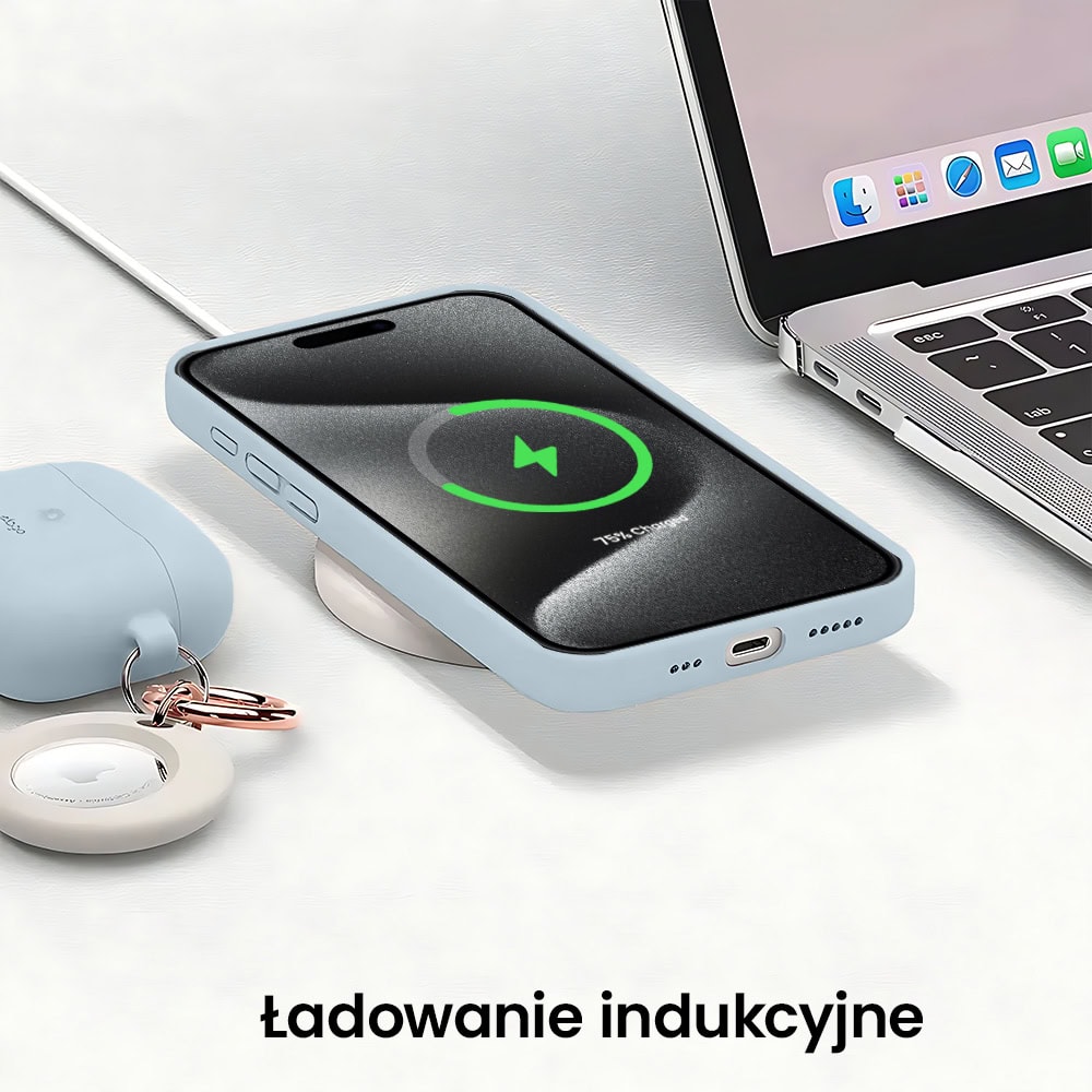 Etui do iPhone 15 Pro Max silikonowe z mikrofibrą soft touch z osłoną na aparat, lodowy błękit