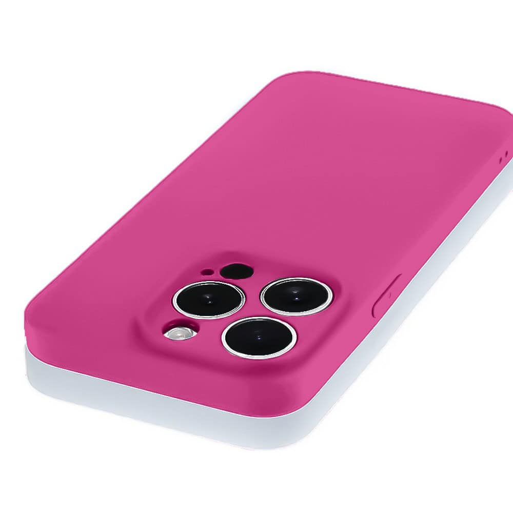 Etui do iPhone 15 Pro silikonowe z mikrofibrą soft touch z osłoną na aparat, malinowe