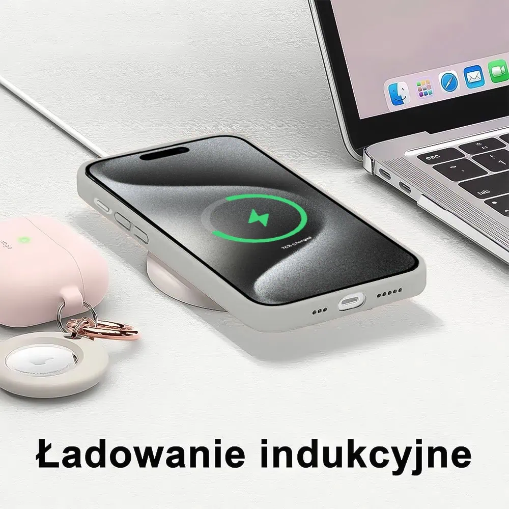 Etui do iPhone 15 Pro Max silikonowe z mikrofibrą soft touch z osłoną na aparat, vintage beż