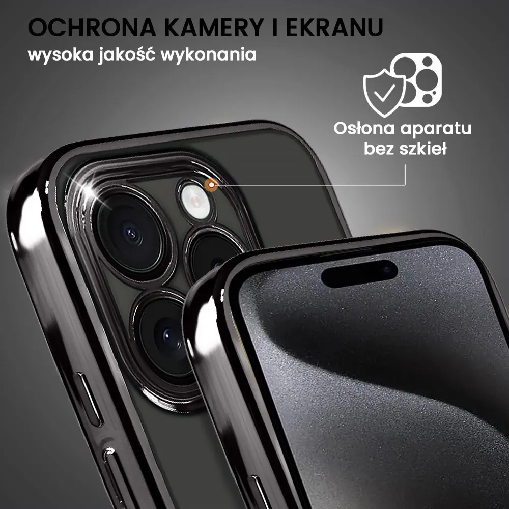 Etui do iPhone 15 Pro slim black z osłoną kamery, czarne grafitowe