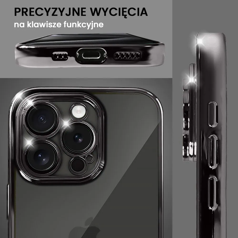 Etui do iPhone 15 Pro slim black z osłoną kamery, czarne grafitowe