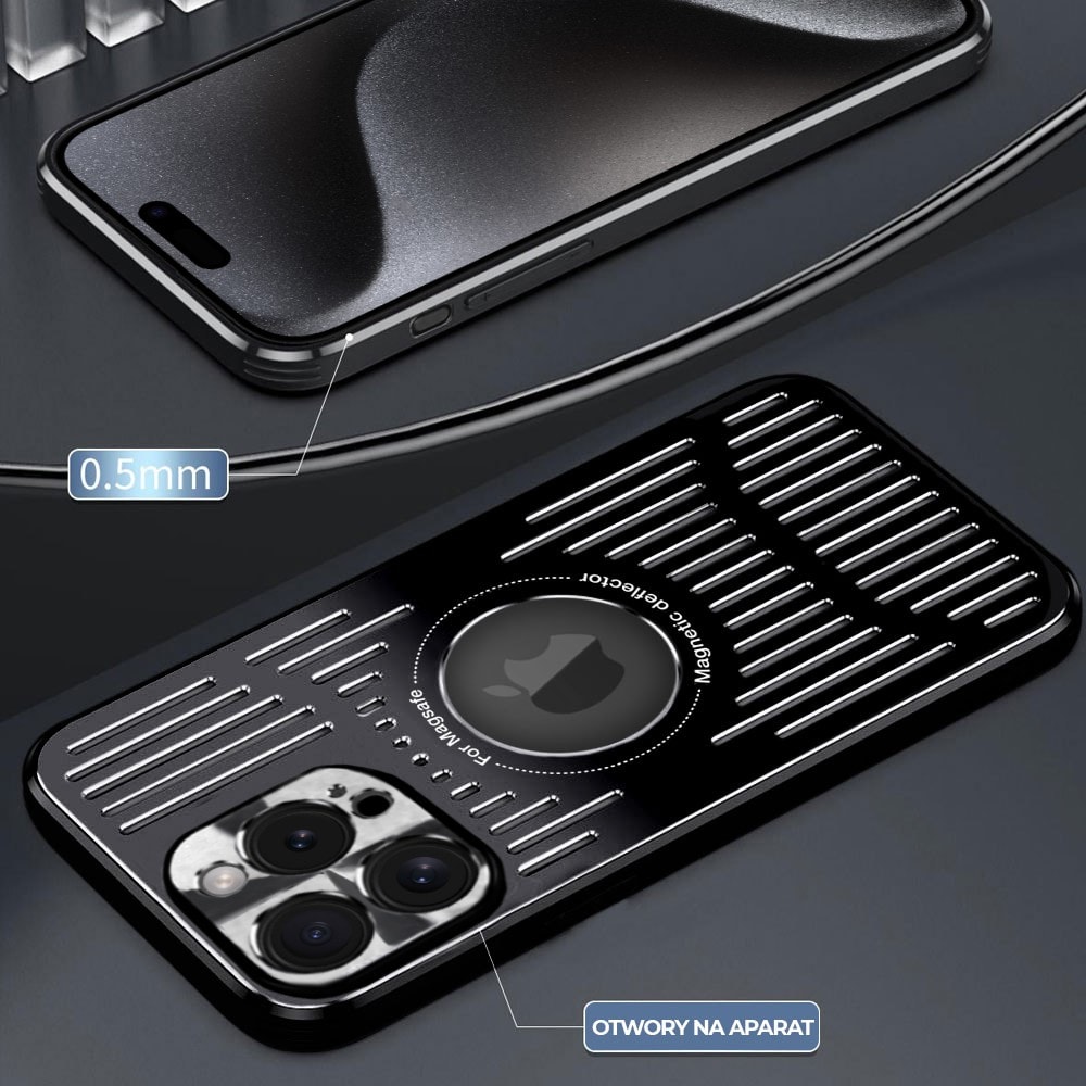 Etui do iPhone 15 Pro Metal Defender z osłoną aparatu, metalowe z widocznym logo, czarne