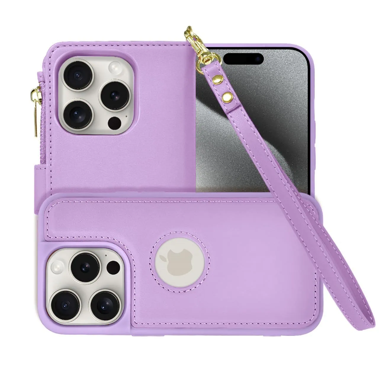 Etui do iPhone 15 Pro Max 2w1 Magsafe Double Wallet, zestaw etui oraz kabura ze smyczą, fioletowe