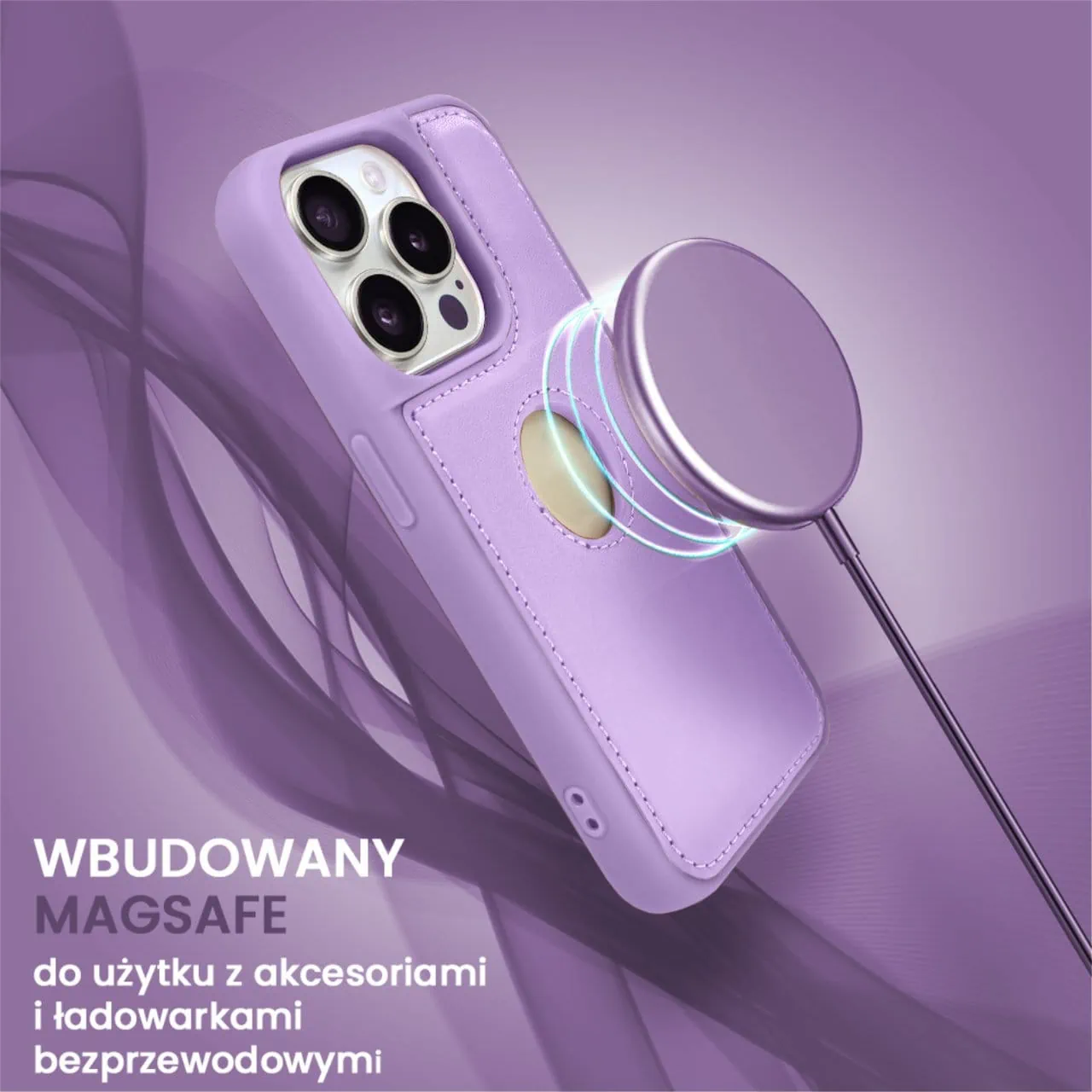 Etui do iPhone 15 Pro Max 2w1 Magsafe Double Wallet, zestaw etui oraz kabura ze smyczą, fioletowe