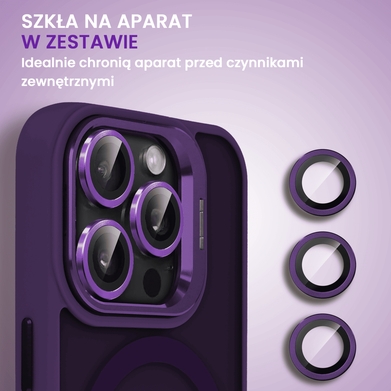 Etui do iPhone 15 Pro Max Arctic Stand, półprzeźroczyste, z osłoną aparatu i podstawką, ciemno purpurowe