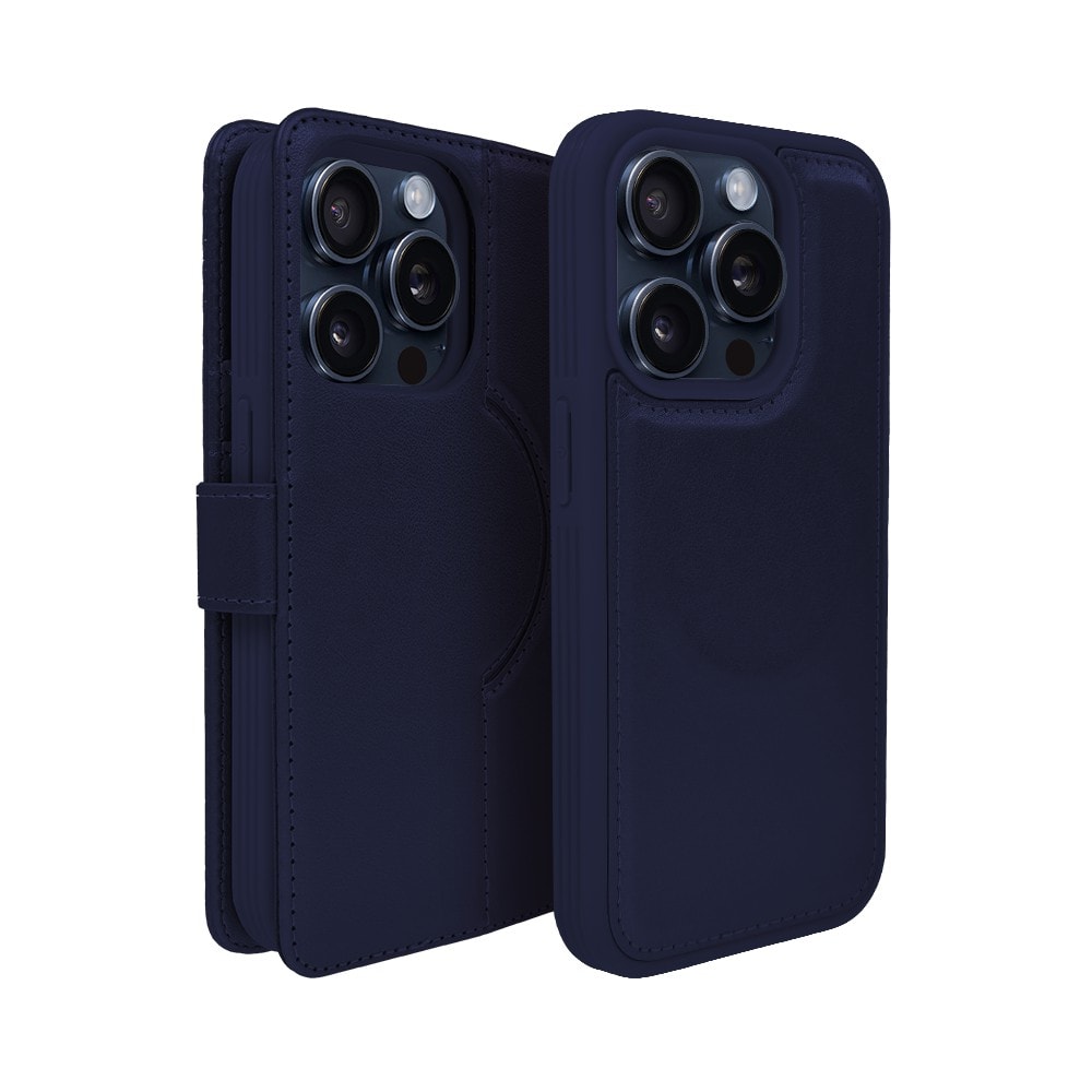 Etui do iPhone 15 Pro 3w1 Magsafe Double Book, zestaw etui oraz kabura z podstawką, granatowe
