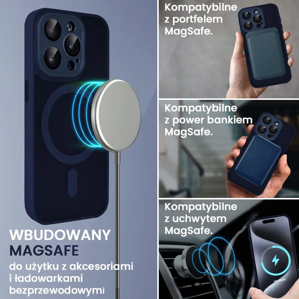 Etui do iPhone 15 Pro Color Flush z Magsafe, z osłoną aparatu, granatowe