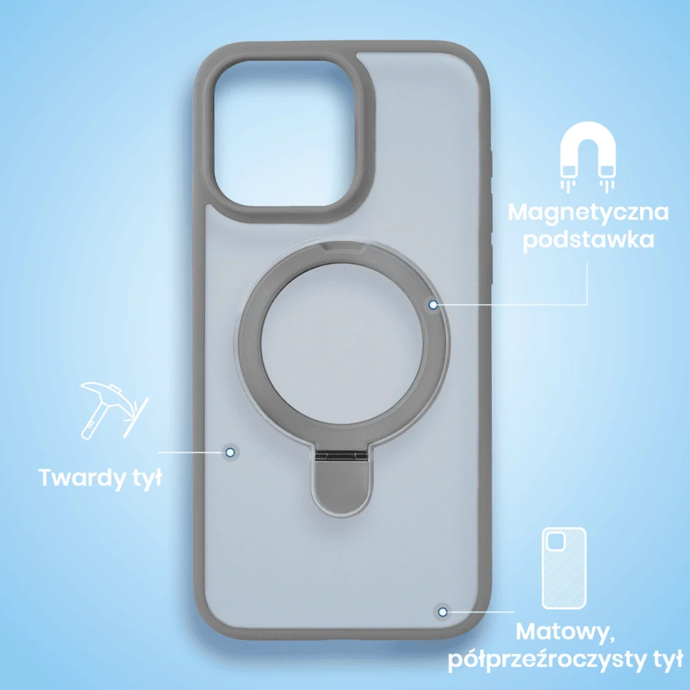 Etui do iPhone 15 Pro Frosted Armor Stand 3w1 z podstawka i ochrona aparatu, szare