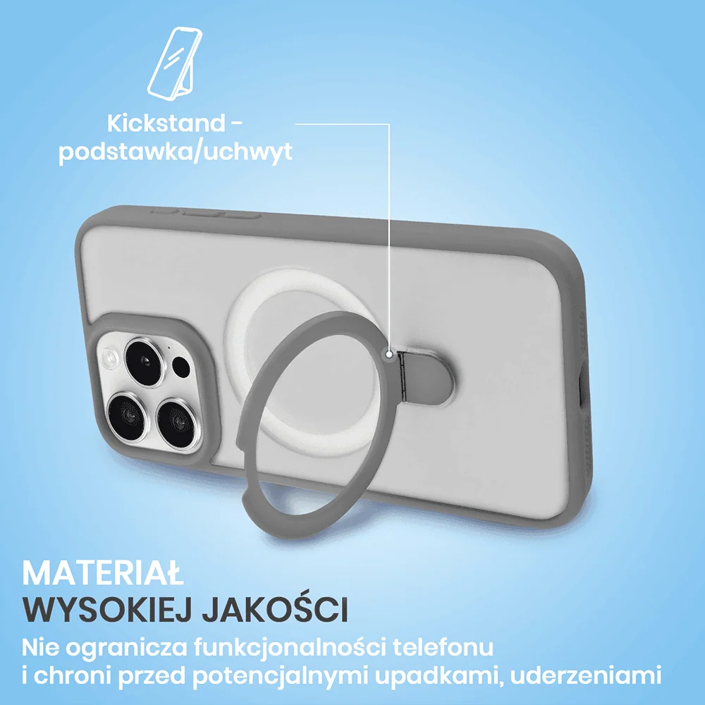 Etui do iPhone 15 Pro Frosted Armor Stand 3w1 z podstawka i ochrona aparatu, szare