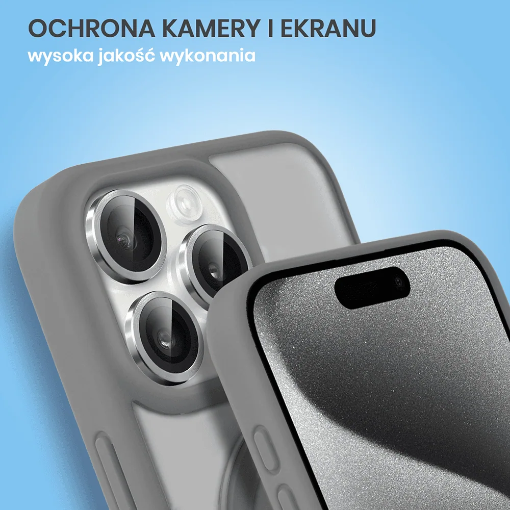 Etui do iPhone 15 Pro Frosted Armor Stand 3w1 z podstawka i ochrona aparatu, szare