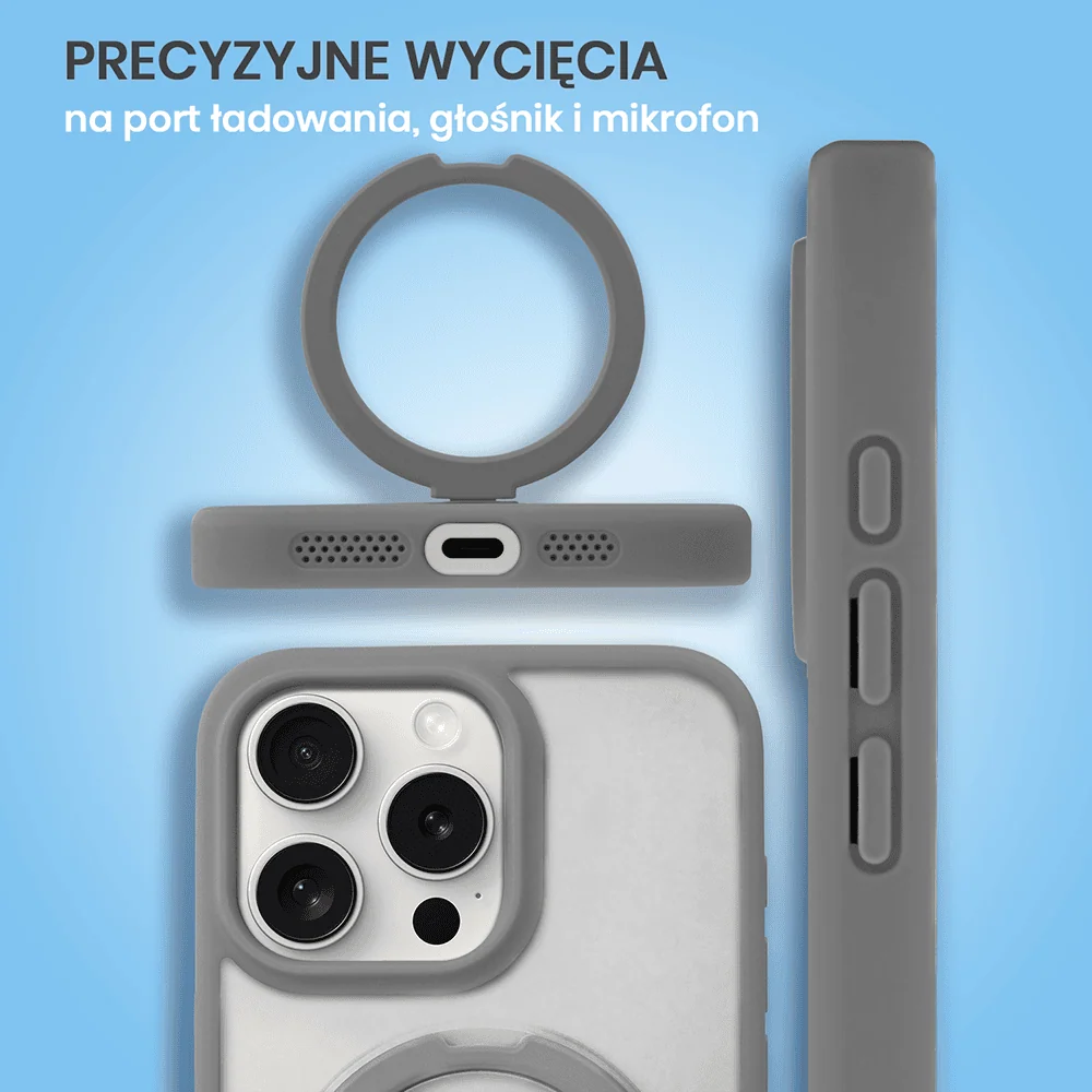 Etui do iPhone 15 Pro Frosted Armor Stand 3w1 z podstawka i ochrona aparatu, szare