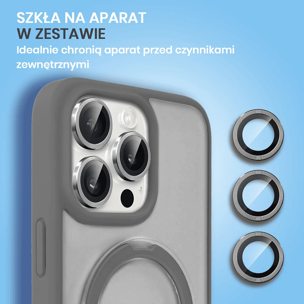 Etui do iPhone 15 Pro Frosted Armor Stand 3w1 z podstawka i ochrona aparatu, szare