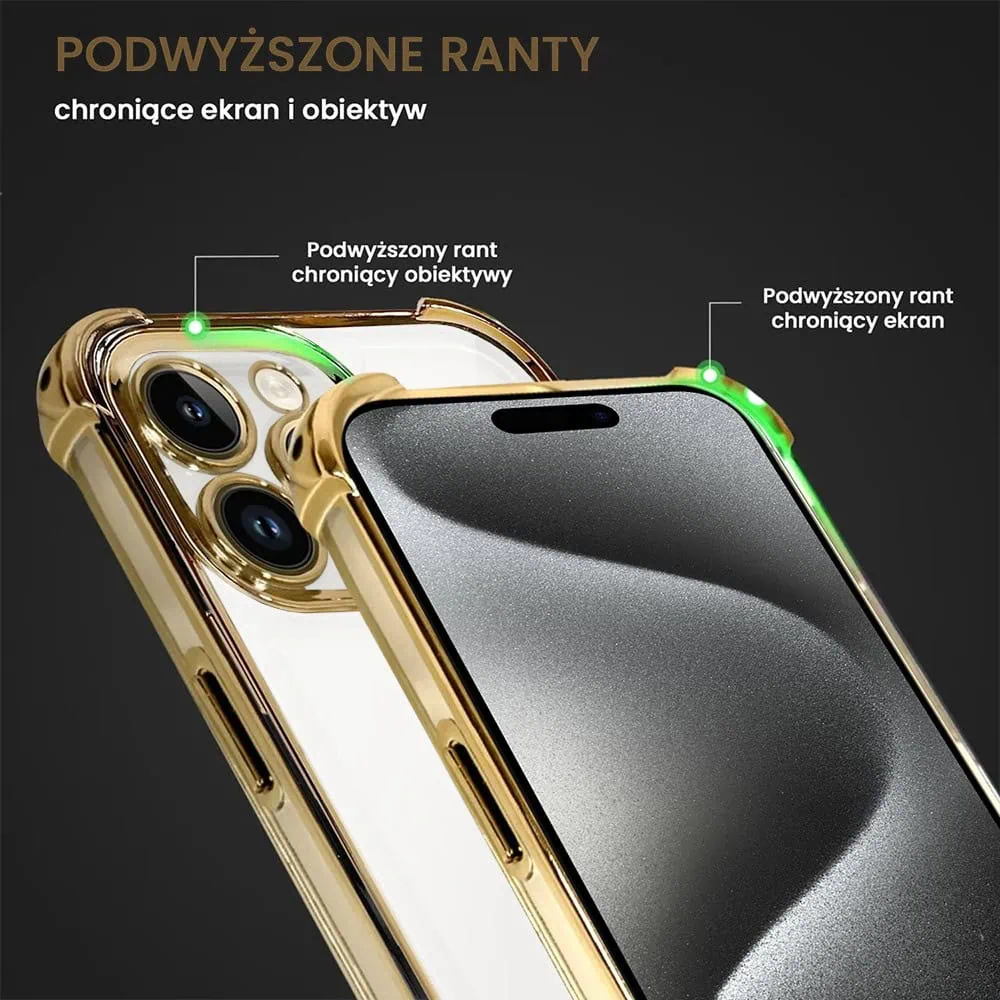 Etui do iPhone 15 Pro Max Hybrid Elegance Anti-Shock z osłoną na aparat i poduszkami, złote