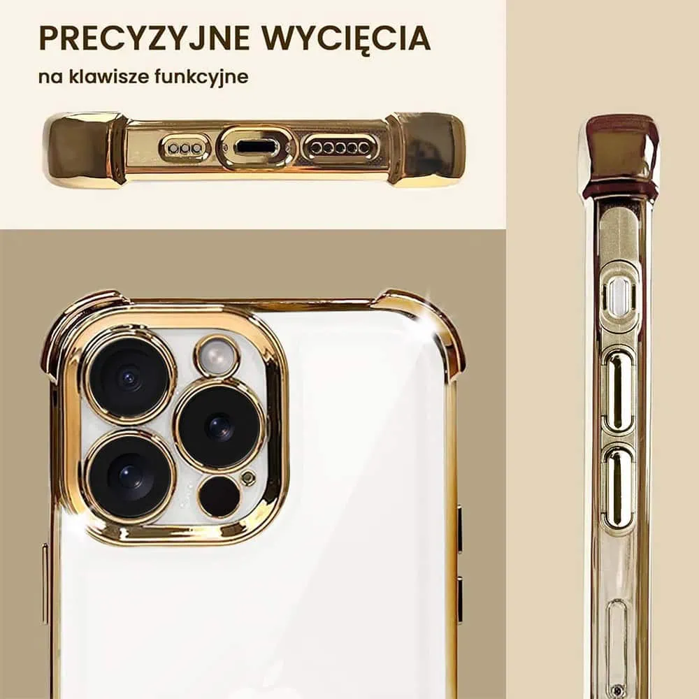 Etui do iPhone 15 Pro Max Hybrid Elegance Anti-Shock z osłoną na aparat i poduszkami, złote
