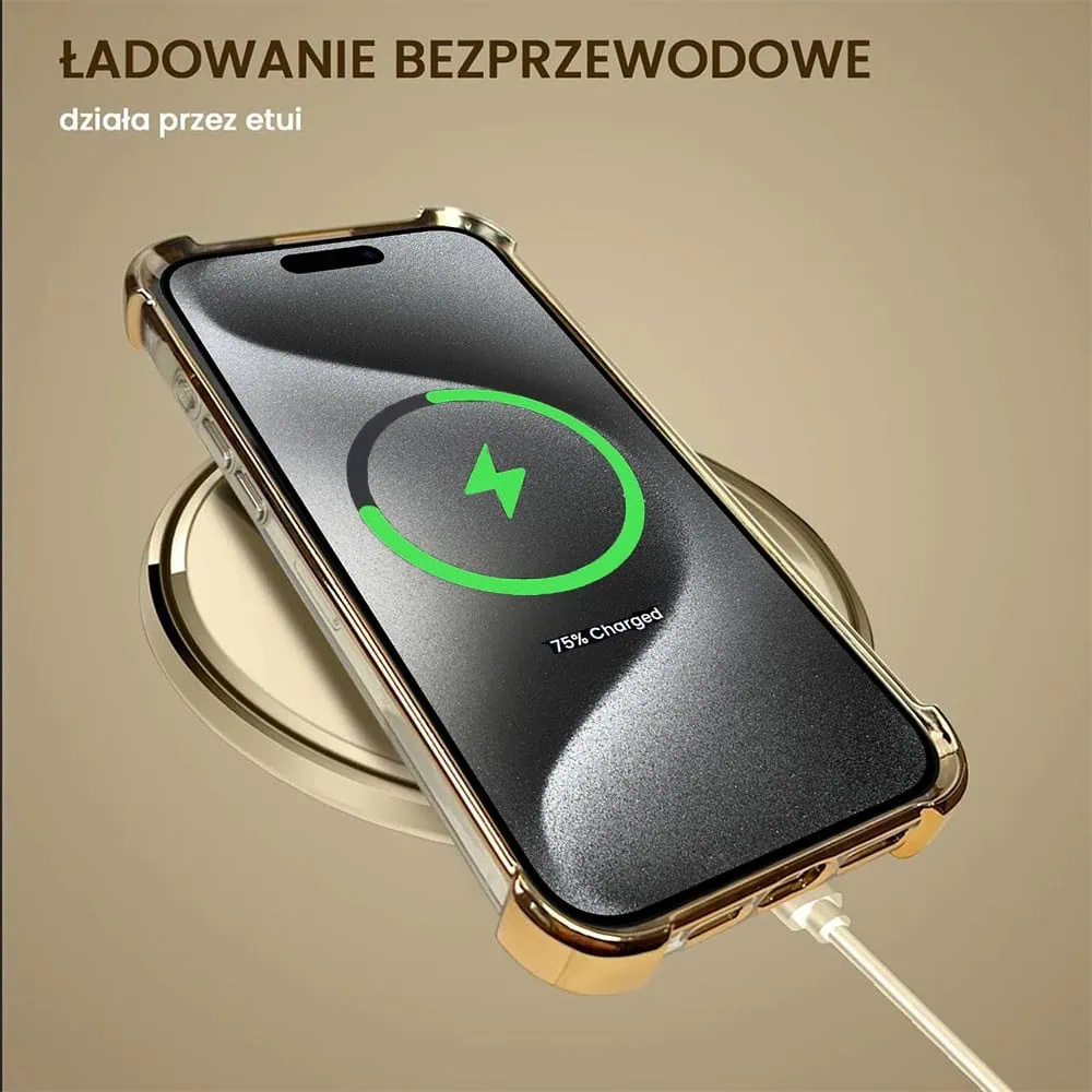 Etui do iPhone 15 Pro Max Hybrid Elegance Anti-Shock z osłoną na aparat i poduszkami, złote