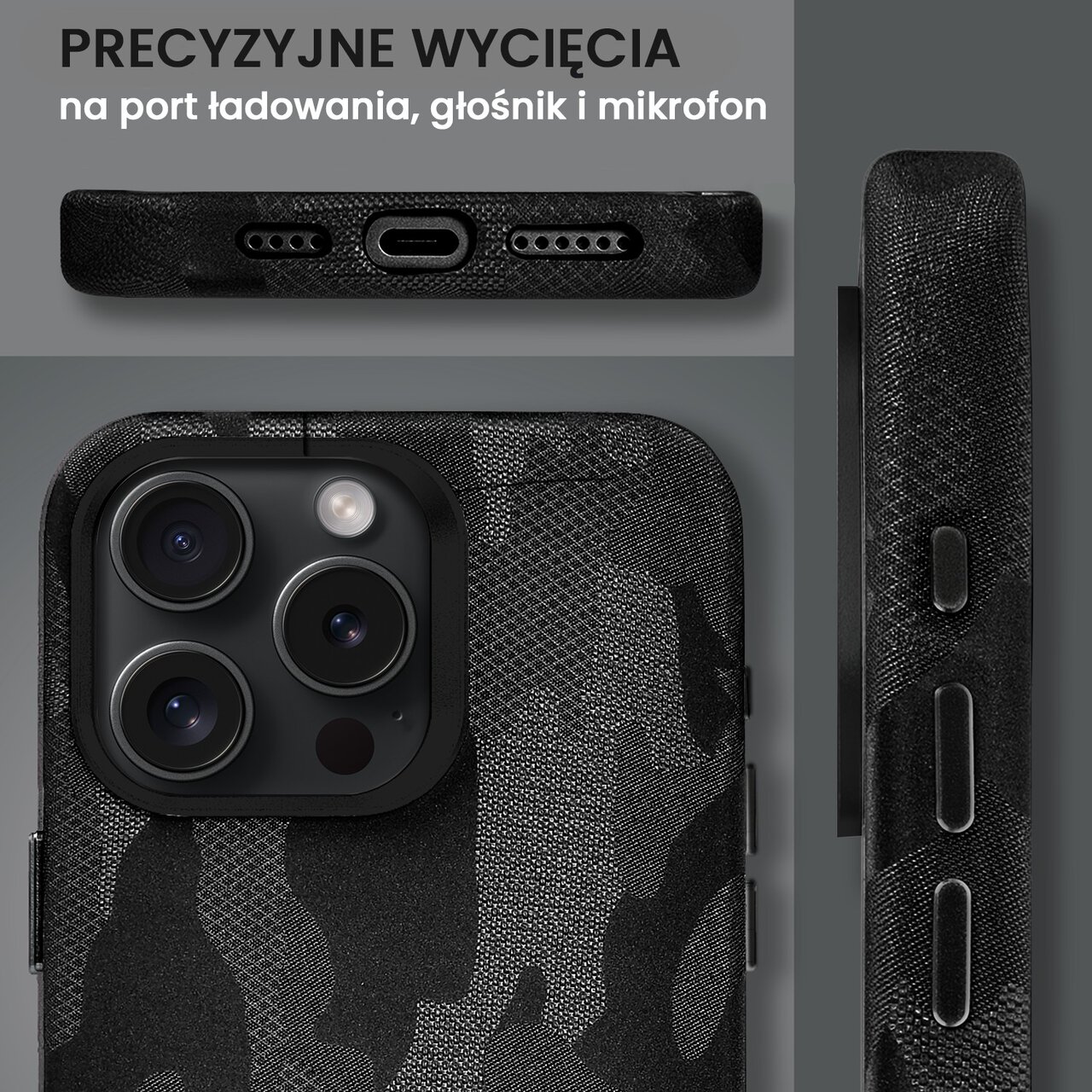 Etui do iPhone 15 Pro MagSafe Army Shell, cienkie, twarde, powleczone materiałem, czarne