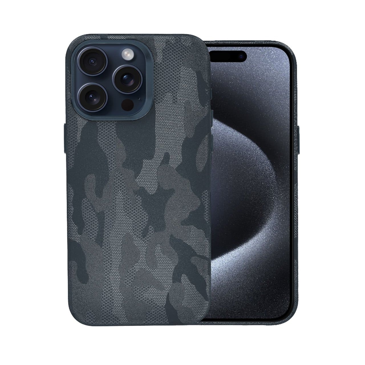 Etui do iPhone 15 Pro MagSafe Army Shell, cienkie, twarde, powleczone materiałem, granatowe