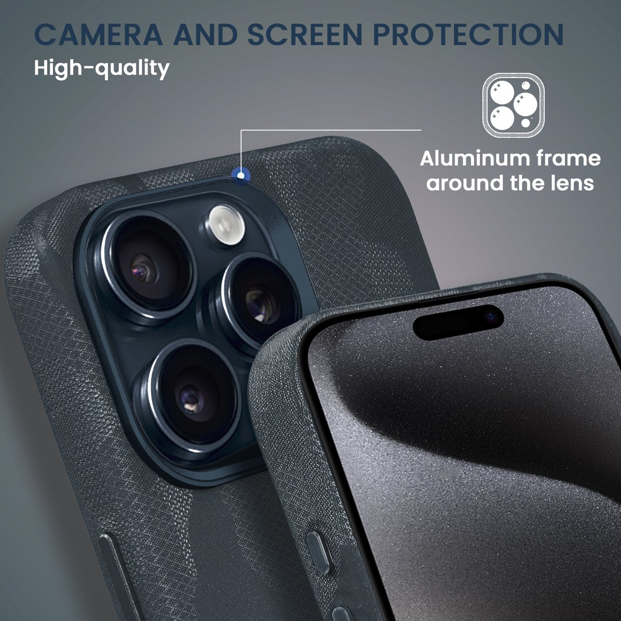 Etui do iPhone 15 Pro MagSafe Army Shell, cienkie, twarde, powleczone materiałem, granatowe