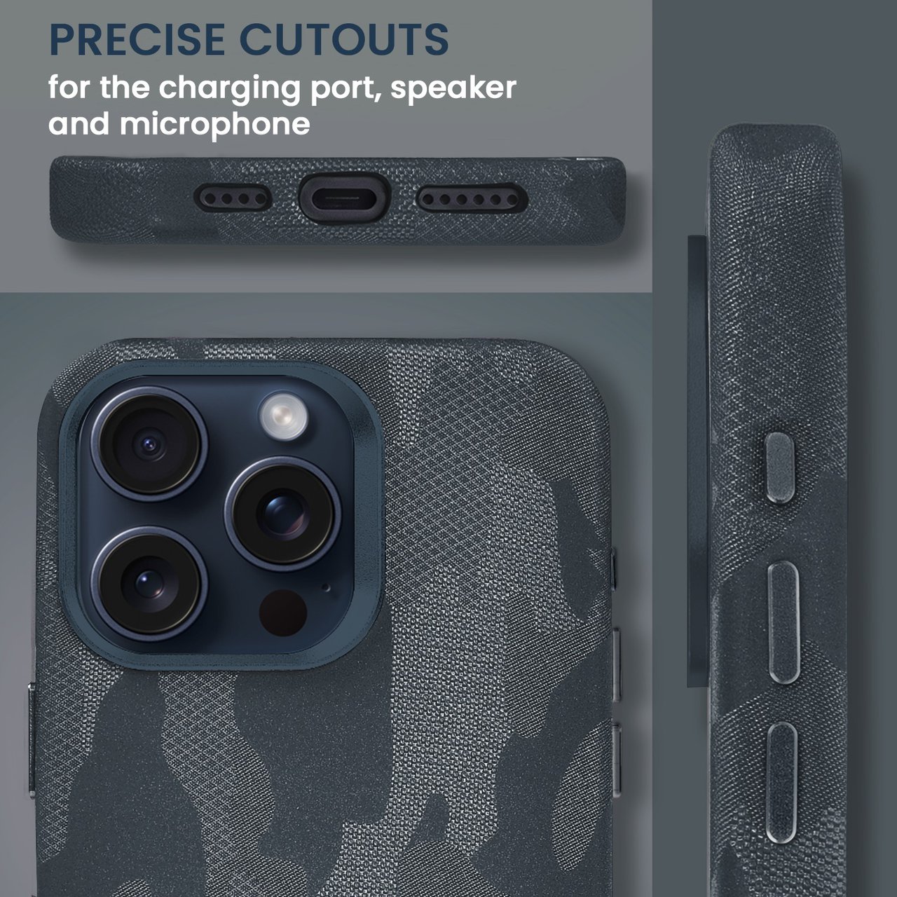 Etui do iPhone 15 Pro MagSafe Army Shell, cienkie, twarde, powleczone materiałem, granatowe