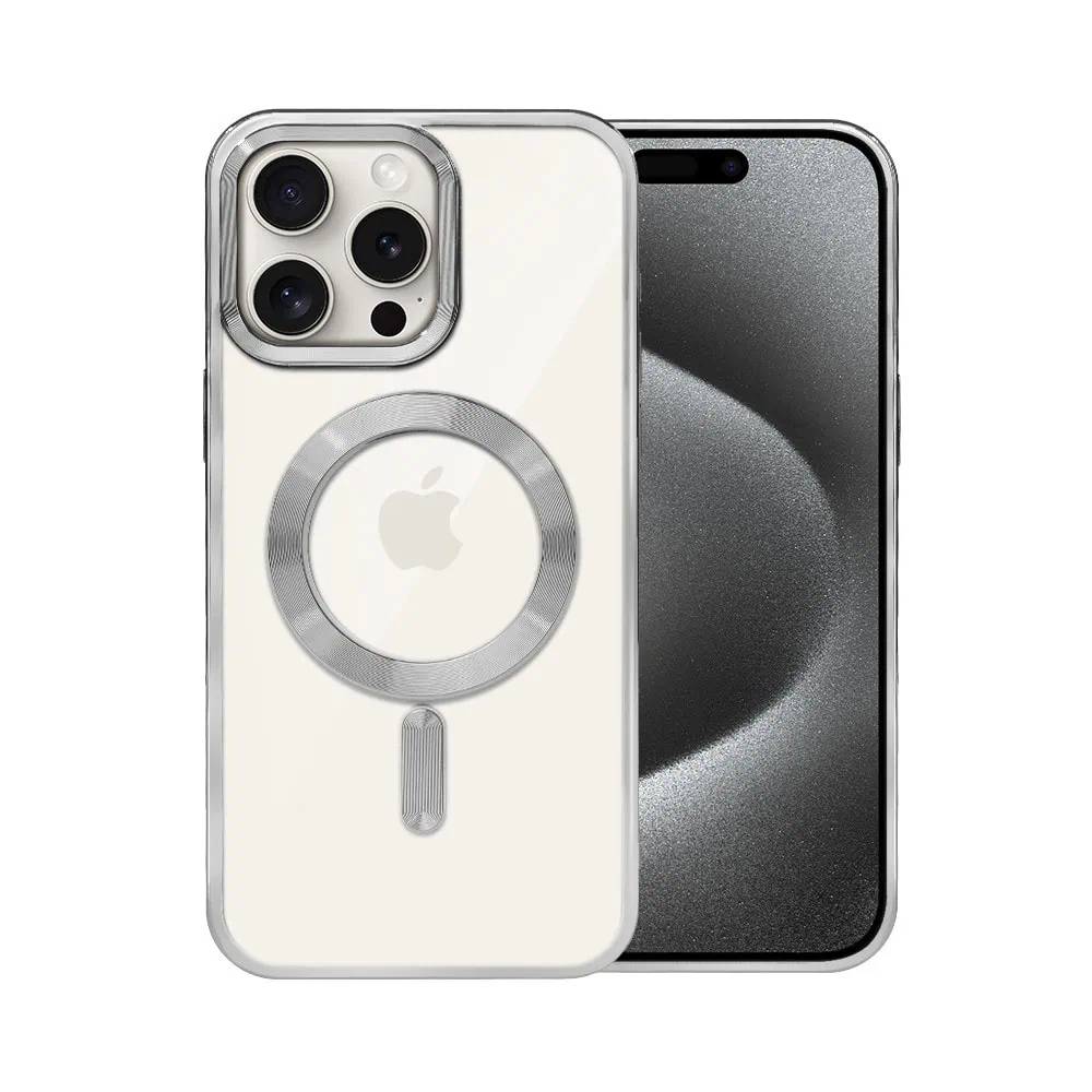 Etui do iPhone 15 Pro Max MagSafe Luxury, przeźroczyste, srebrne