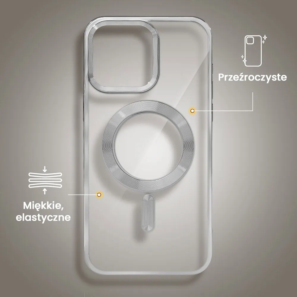 Etui do iPhone 15 Pro Max MagSafe Luxury, przeźroczyste, srebrne