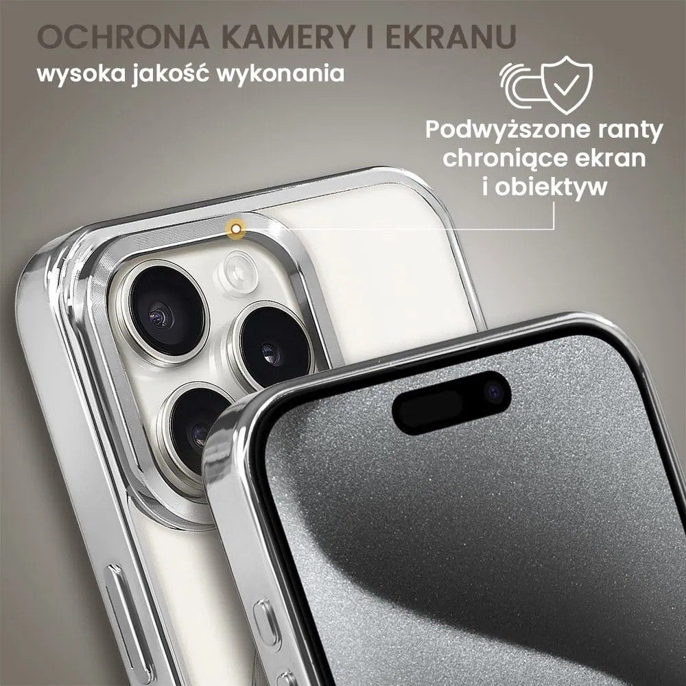 Etui do iPhone 15 Pro Max MagSafe Luxury, przeźroczyste, srebrne
