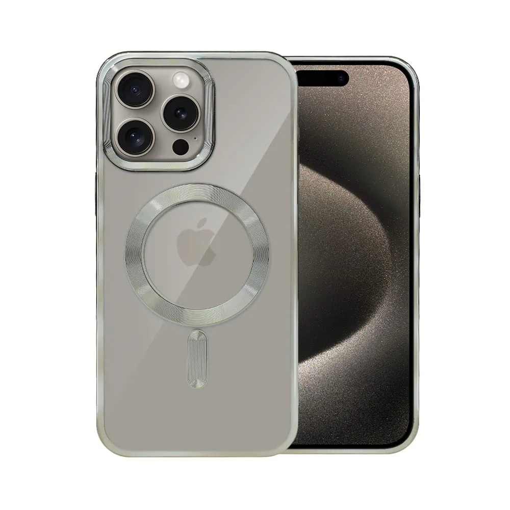 Etui do iPhone 15 Pro MagSafe Luxury, przeźroczyste, tytanowe