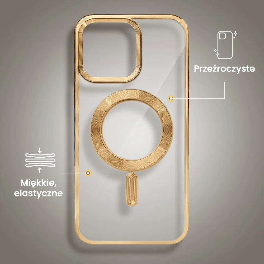 Etui do iPhone 15 Pro Max MagSafe Luxury, przeźroczyste, złote