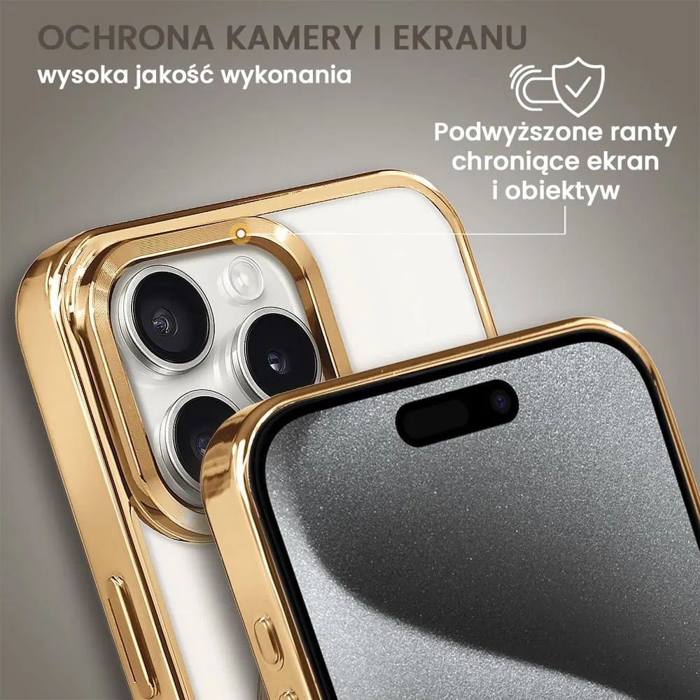 Etui do iPhone 15 Pro Max MagSafe Luxury, przeźroczyste, złote