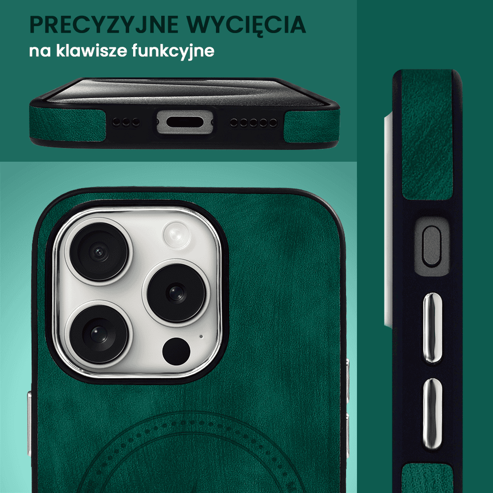 Etui do iPhone 15 Pro Magsafe Business Leather, eleganckie, przyjemne w dotyku, zielone