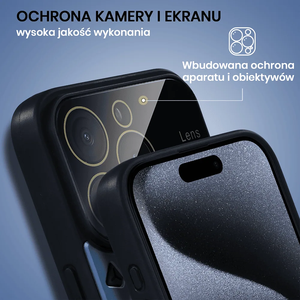 Etui do iPhone 15 Pro Magsafe Camera Beam Stand pancerne, osłona kamery z podstawką, niebieskie