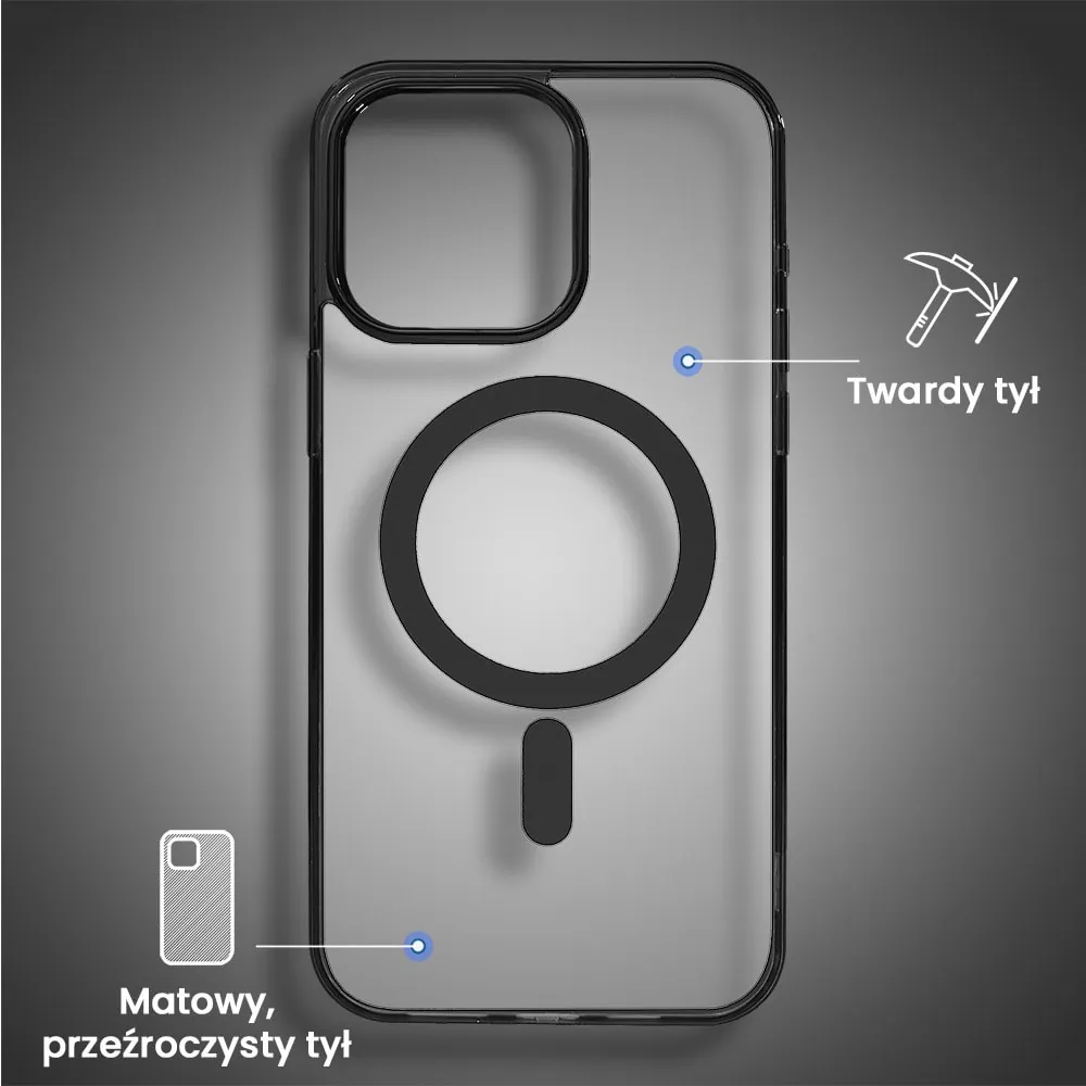 Etui do iPhone 15 Pro Max, Magsafe Frosted Skin, cienkie, półprzeźroczyste, czarne