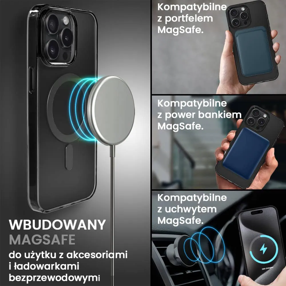 Etui do iPhone 15 Pro Max, Magsafe Frosted Skin, cienkie, półprzeźroczyste, czarne