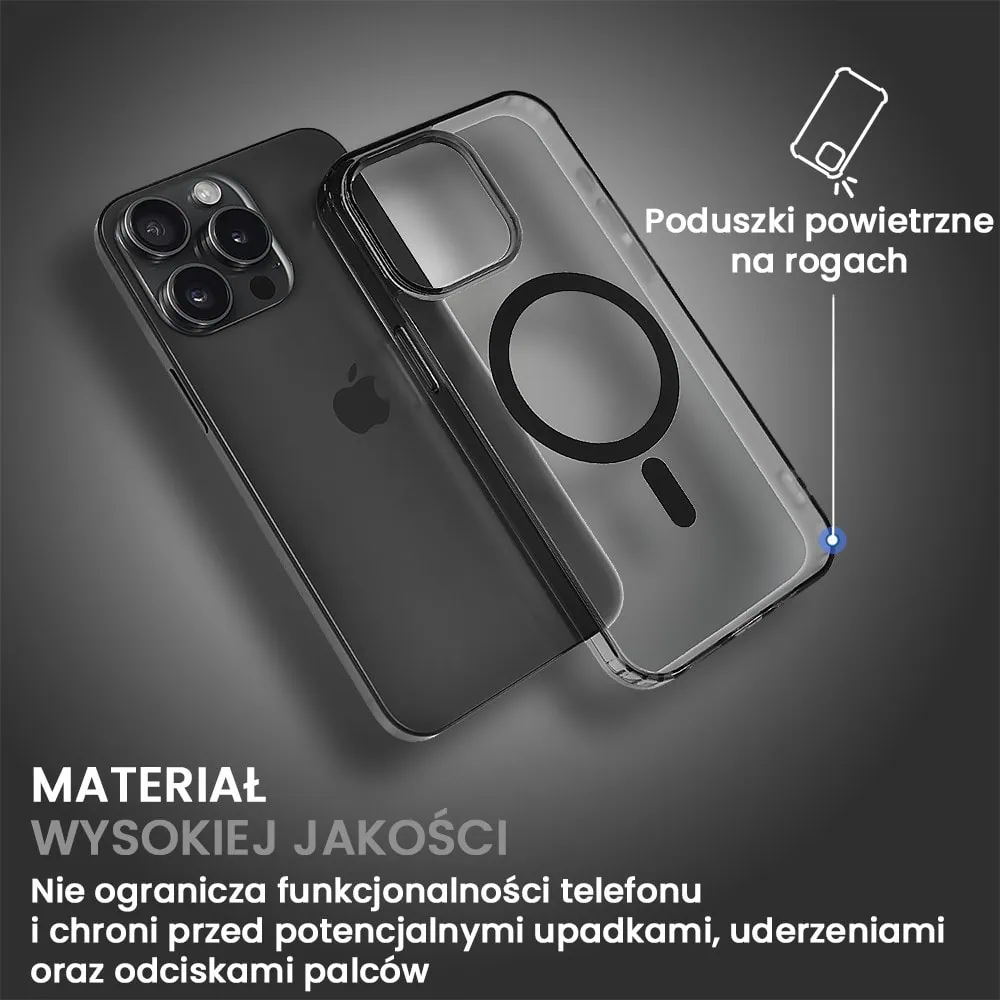 Etui do iPhone 15 Pro Max, Magsafe Frosted Skin, cienkie, półprzeźroczyste, czarne