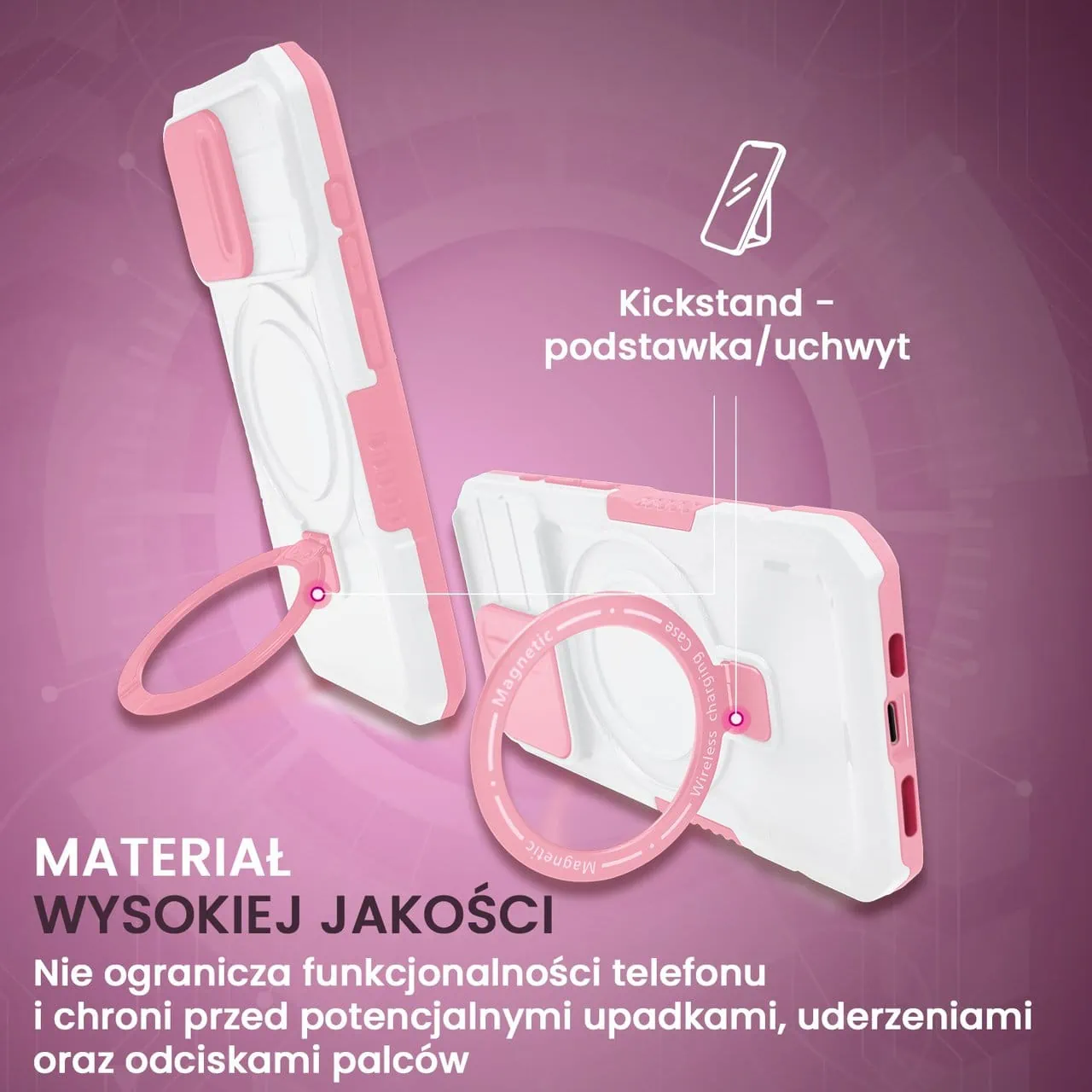 etui do iphone, magsafe slide camera stand pancerne, osłona kamery z podstawką, biało różowe