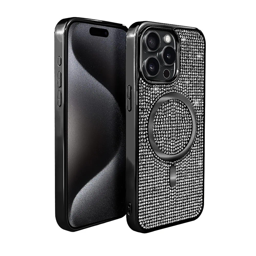Etui do iPhone 15 Pro Magsafe Tresury Case, diamentowe, z błyszczącą ramką, czarne (OUTLET)