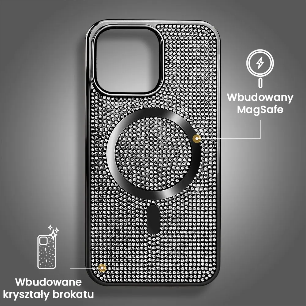 Etui do iPhone 15 Pro Magsafe Tresury Case, diamentowe, z błyszczącą ramką, czarne (OUTLET)
