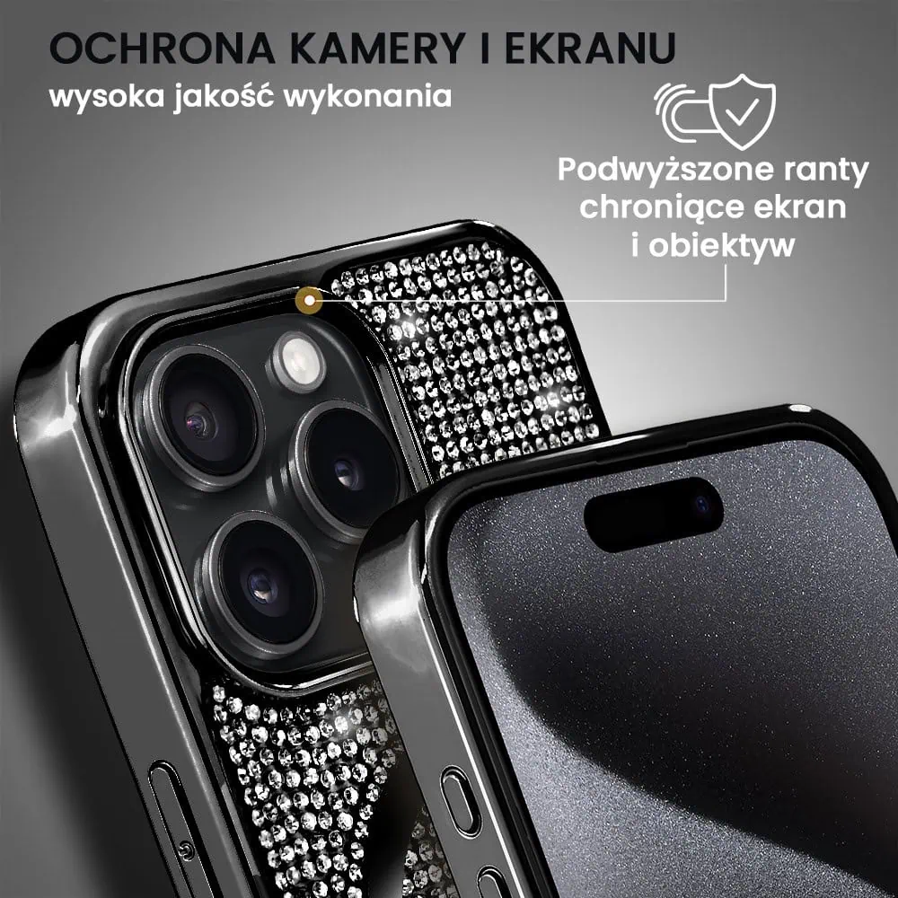Etui do iPhone 15 Pro Magsafe Tresury Case, diamentowe, z błyszczącą ramką, czarne (OUTLET)