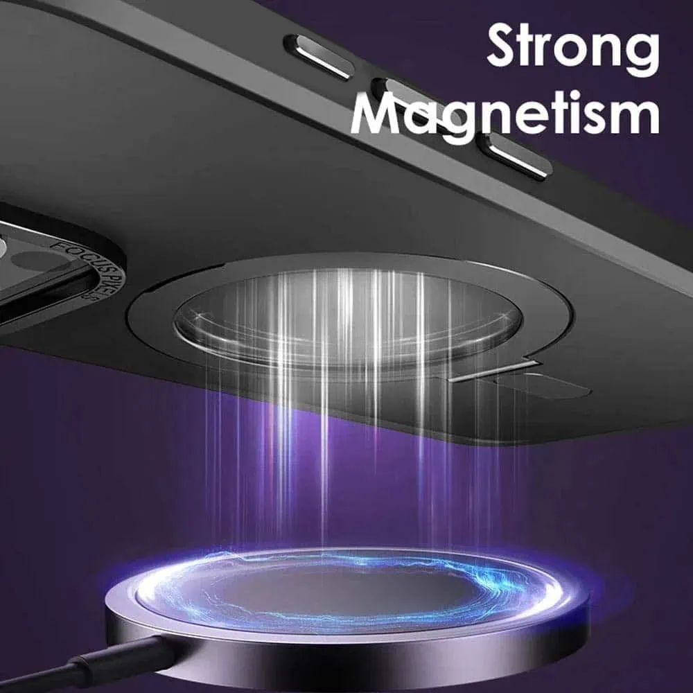 Etui do iPhone 15 Pro Max Metal Cam MagSafe Stand z podstawką, twarde, półprzeźroczyste, czarne
