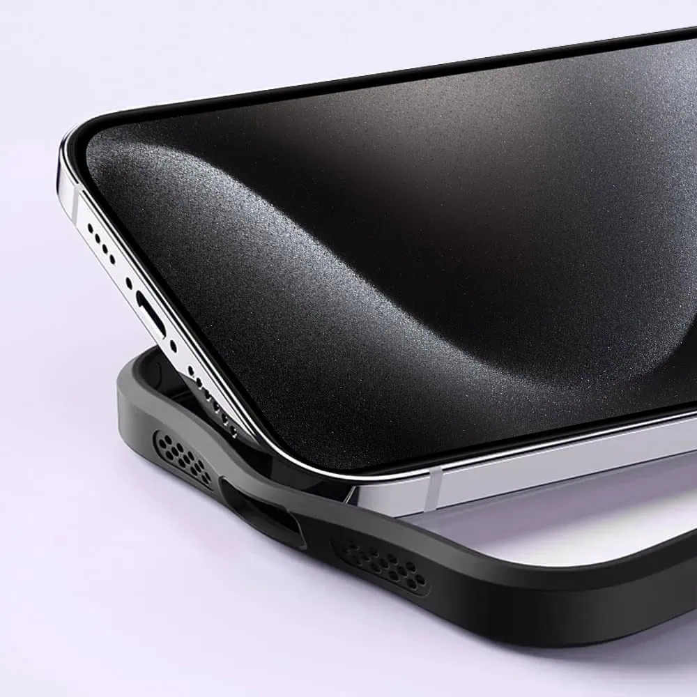 Etui do iPhone 15 Pro Max Metal Cam MagSafe Stand z podstawką, twarde, półprzeźroczyste, czarne