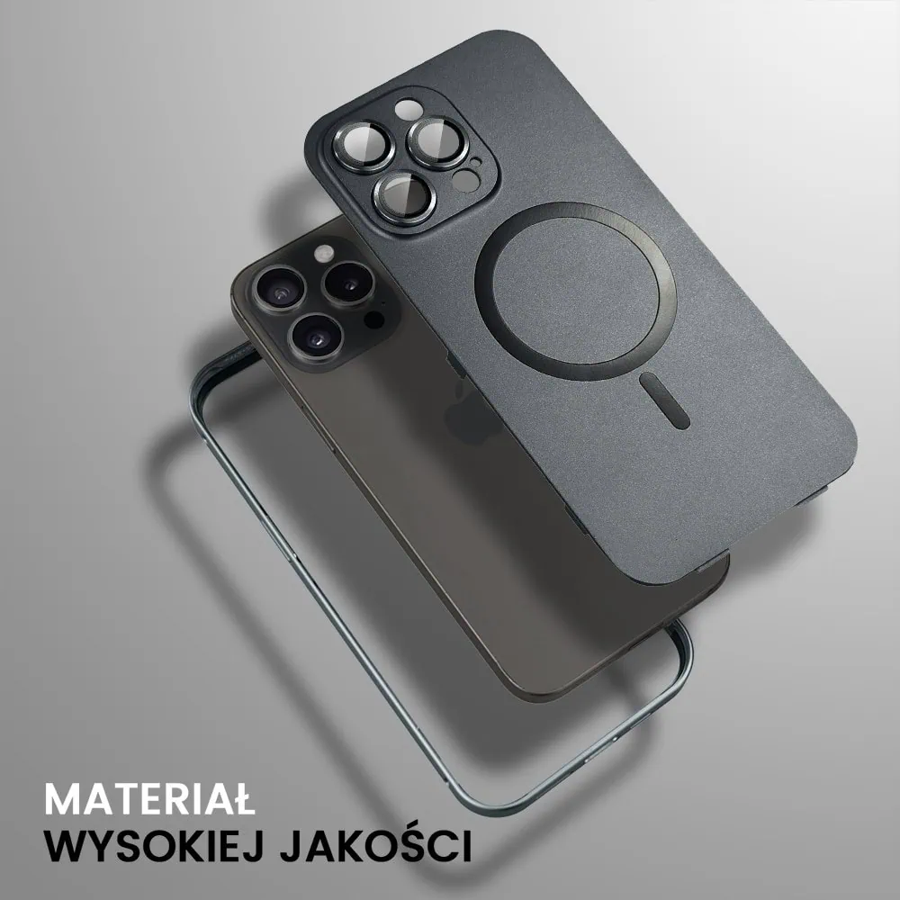 Etui do iPhone 15 Pro Metal Solid Magsafe, pełny tył z metalową ramką i osłoną aparatu, czarne