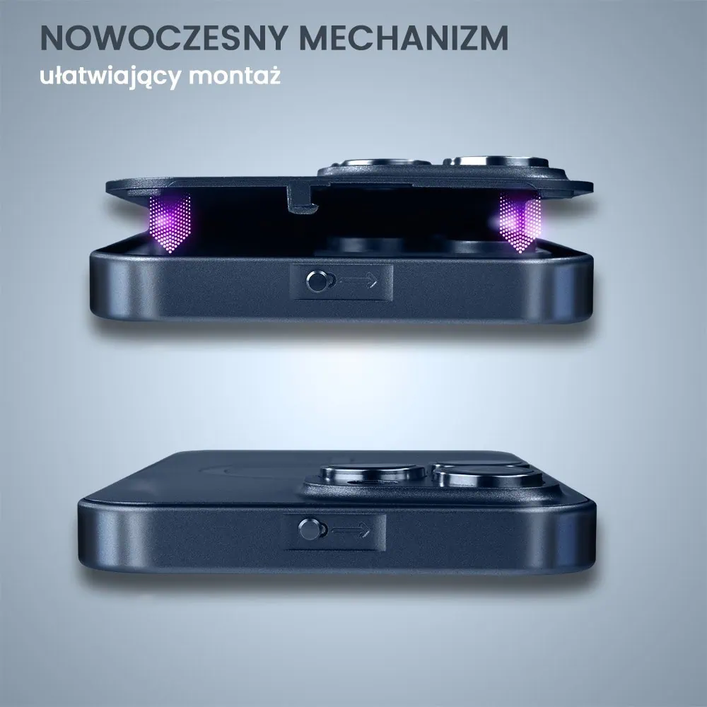 Etui do iPhone 15 Pro Metal Solid Magsafe, pełny tył z metalową ramką i osłoną aparatu, granatowe